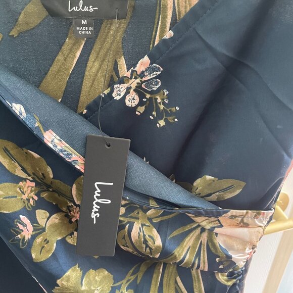 Lulus Remarkable Entrance Navy Blue Floral Print Satin Midi Dress - Size M - Picture 3 of 6